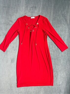 calvin klein red long sleeve dress CALVIN KLEIN LV047D228G